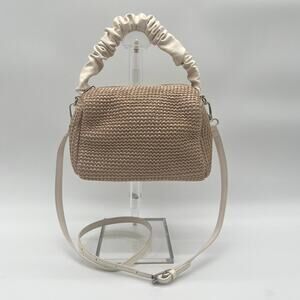 Woven Straw Crossbody Tote, Leather Cinched Handle, NWOT
